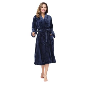 RONGTAI Womens Bathrobe Ladies Fleece Plush Warm Long Robes Fleece Nightgown Sleepwear