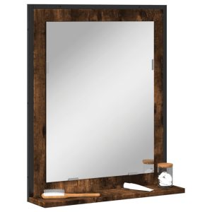 Bathroom Mirror with Shelf Smoked Oak 50x Wood Material