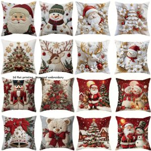 Christmas Pillowcase Set With Christmas Tree, Reindeer, And Snowflake Elements Sofa Cushion Cover