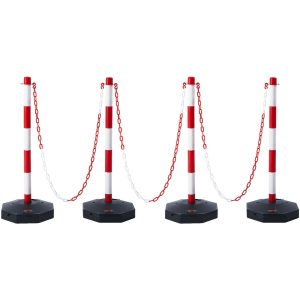 Adjustable Traffic Delineator Post Cones, 4 Pack, Traffic Safety Delineator Barrier With Fillable Base 2.44 M Chain, For Traffic Control Warning Parking Lot Construction Caution Roads, Red & White