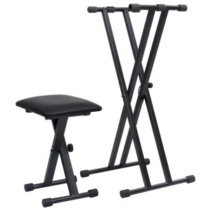 Double-Strut Keyboard Stand and Stool Set Black