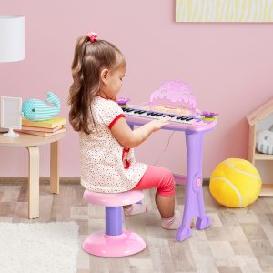 37-Key Kids Princess Electronic Piano Toddler Toy Keyboard with Stool