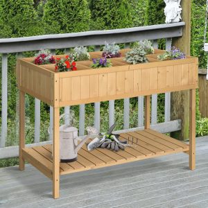 Outsunny Garden Wooden Planters, Rectangular 8 Compartment Plant Stand, Oak Tone