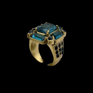 Vintage French Fashion Hot Selling Blue Glass Trendy Versatile Ring
