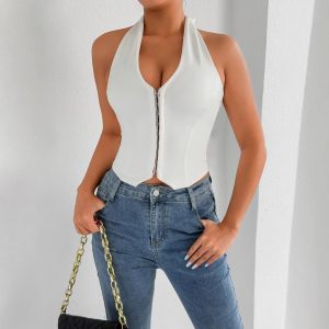 Sexy Fashionable V-neck Backless Crop Top T-shirt