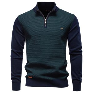 Men's Standing Collar Half Zipper Business Casual Cotton Sweater