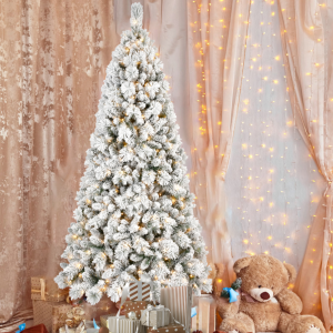 4-foot Flocked Christmas Tree With 150 Warm White LED Lights 350 Tips, With Snowy PVC And Firm Needle Branches, Hinged Design For Easy Setup, Sturdy Metal Base Full And Realistic Holiday Tree