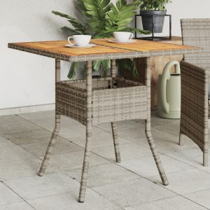 garden table with acacia wood top, 80x poly rattan