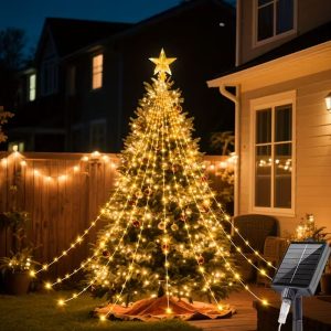 Solar LED Waterfall Light Pentagram Shape Courtyard Christmas Decoration