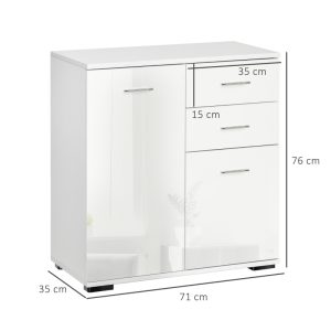 HOMCOM Modern High Gloss Sideboard Storage Cabinet Table Chest Of Drawers For Bedroom Living Room Storage Furniture, White