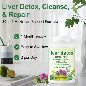 Liver Detox Capsule Milk Thistle Dandelion Nad Berbering Support Breath System 60 Count