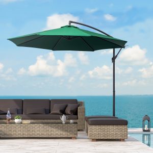 10' Cantilever Hanging Tilt Offset Patio Umbrella w/ UV & Water Safe Material & Cross Base