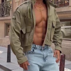 Cropped Utility Jacket With Cargo Pockets