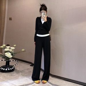 Fashion Women's Stitching Hooded Top Half Zipper Casual Suit