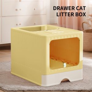 Splash Proof Cat Litter Box Splash Proof Cat Litter Box Closed Cat Litter Box With Lid, Easy To Clean Drawer Design, Odor Control, Space Saving Pet Waste Solution, Splash Proof Cat Toilet Front Entran