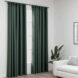 blackout curtains with hooks, linen look, 2 pieces.