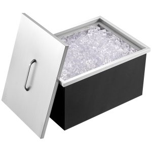 Drop In Ice Chest, 20'L X 14'W X 12'H Stainless Steel Ice Cooler, Commercial Ice Bin With Cover, 40 Qt Outdoor Kitchen Ice Bar, Drain-pipe And Drain Plug Included, For Cold Wine Beer