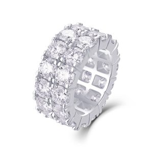 Shining Fashion - A Wedding Ring Set With Top-quality Moissanite S925 Silver And Platinum-plated Diamond. The Ring Can Be Inspected With A Diamond Pen