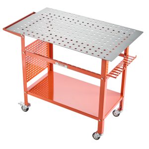 Welding Table, 40" X 24" Welding Workbench Table With 800LBS Static Weight Capacity, Movable Steel Work Bench With 4 Wheels (2 With Brake), Double-Layer Storage Board And 5/8-inch Fixture Holes