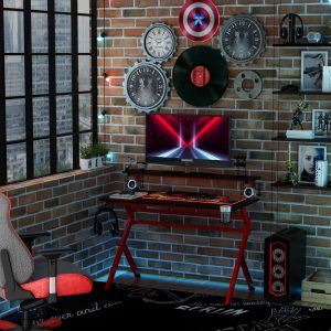 47" Gaming Desk Computer Table for Home Office with Elevated Monitor Stand