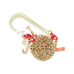 J Hook Chain, 5/16" X 6' G80 15" Long Shank J Hook Tow Chain With RTJ Cluster Hook & Grab Hook, 5400 Lbs Safe Working Load, Heavy Duty Transport Truck Chain For Wrecker Recovery Trailer Towing