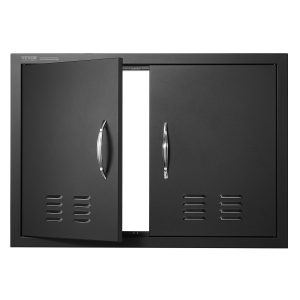 BBQ Access Door, 30W X 21H Inch Double Outdoor Kitchen Door, Cold Plate Flush Mount Door, Wall Vertical Door With Handles And Ventss, For BBQ Island, Grilling Station, Outside Cabinet