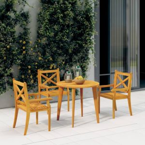 Garden Dining Chairs, Set of 3, Solid Acacia Wood