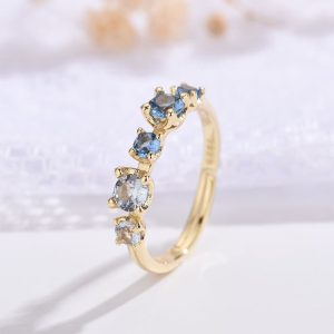 Gradient Blue And White Topaz Multi-gemstone Zircon Ring For Women