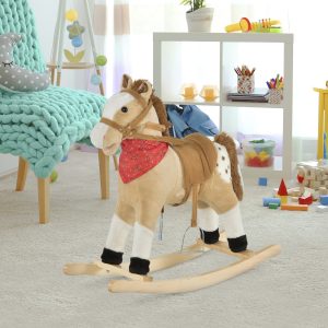 Kids Plush Ride-On Rocking Horse Toy Cowboy Rocker with Fun Realistic Sounds for Child 3-6 Years Old