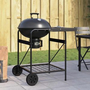 Outdoor Grill with Wheels, Black, 96 x 72 x 113 cm, Metal