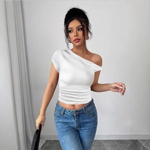 New Sexy Women's Top With Oblique Shoulder Neckline