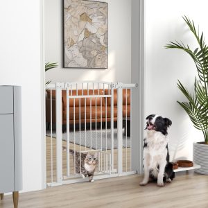 30"-41" Extra Wide Walk Through Dog Gate w/ Cat Door