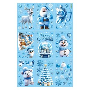 9 Sheets Christmas Snowflakes Window Decals Winter Blue Cute Painting Snowflakes Stickers