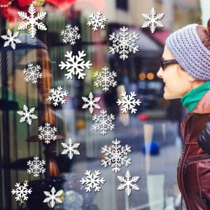 4 Sheets Of Christmas Window Clings For Glass,Santa Claus, Snowflake Wall Stickers, Static Clings, Xmas Window Decorations, Ornaments For New Year, Christmas Holiday Party Room Decorations