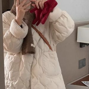 Collarless Fleece Lightweight Korean-style Loose Diamond-pattern Warm Cotton Jacket