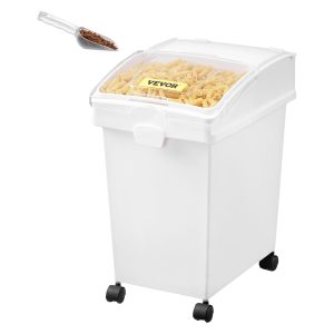 Ingredient Bin, 20.8 L Capacity Ingredient Storage Bin, PP Material Flour Bins On Wheels, White Shelf Ingredient Bin With Scoop And Sliding Lid, Commercial Storage Bins, 3 Pcs/Set