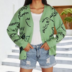 New Loose Cartoon Dinosaur Knit Sweater