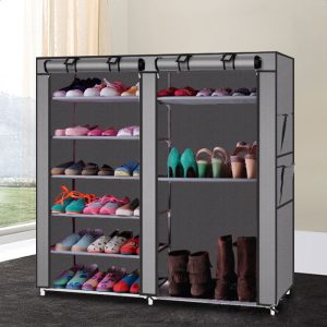 Double Rows Shoe Closets 9 Lattices Shoe Cabinet Shoe Storage Organizer Shelf Shoe 42.13 X 11.02 X 44.09 Inches Gray