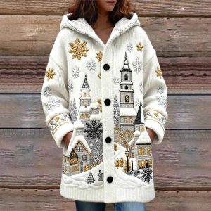 Christmas New 3D Printed Women's Casual Cloak Coat