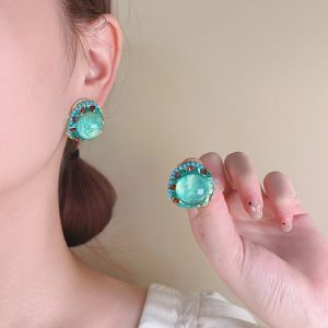 Retro Crystal Glass Colored Diamond Light Luxury Temperament Earrings For Women