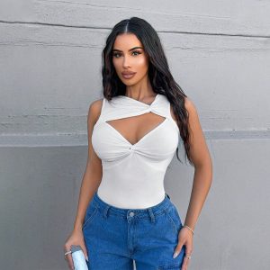 European And American Women's Clothing Instagram Fashion Style Irregular Strap Vest Fitted Sleeveless Top