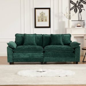Wider Armrest LoveSeat Ottoman Is Not Includ Modern Sectional Couch, For Living Room Bedroom And Apartment, Comfy Double Layer Upholstered Seat Cushion, Breathable Chenille Fabric, Green,SW5042GN