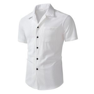 Casual Short-sleeve Corduroy Open-front Shirt Men's Beach Short-sleeve Shirt