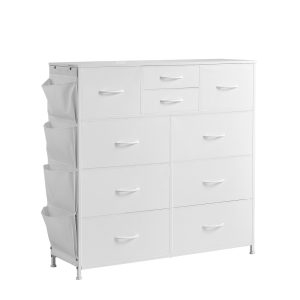 10 Drawer Dresser, Fabric Drawer Dresser With Fabric Bins, Closet Storage Drawers With Easy Pull Handle And Sturdy Steel Frame, Fabric Storage Tower For Bedroom, Hallway, Closet, Nursery, White