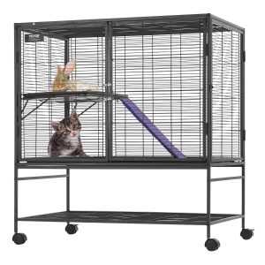 39' Metal Small Animal Cage 2-Tier Rolling Ferret Cage With Tray A Ramp