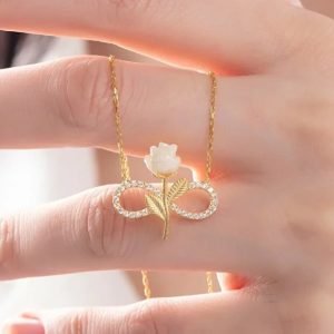 925 Sterling Silver Gold Plated White Rose Infinity Necklace With Zircon Stone