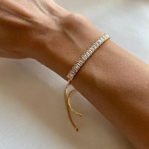 Baguette Zircon Adjustable Bracelet Elegant Minimal Sparkle Fashion Jewelry Gift For Her