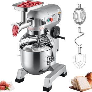 Commercial Stand Mixer, 20Qt Stainless Steel Bowl, 1100W 2 In 1 Multifunctional Electric Food Mixer With Meat Grinder & 3 Speeds, Dough Hook Whisk Beater Included, Perfect For Bakery Pizzeria