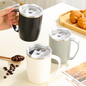 Creative Coffee Cup With Lid, Large Capacity Stainless Steel Cup