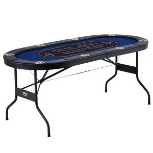 8 Player Foldable Poker Table, Blackjack Texas Holdem Poker Table With Padded Rails And Stainless Steel Cup Holders, Portable Folding Card Board Game Table, 1830 Mm Oval Casino Leisure Table